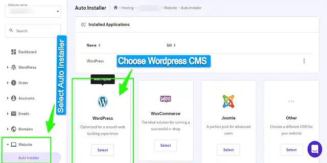 WordPress auto-install को चुनें