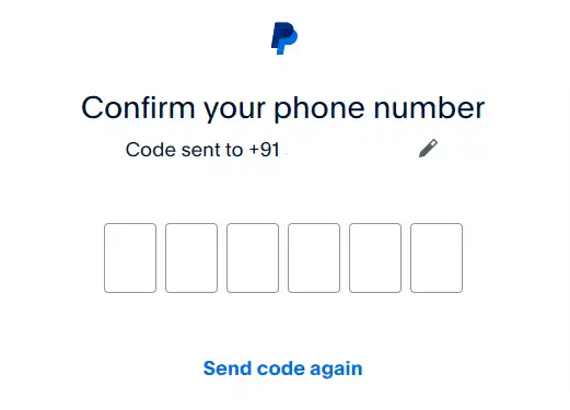 confirm phone no to create account on paypal