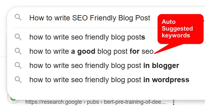 auto suggestive keywords suggested by search engine